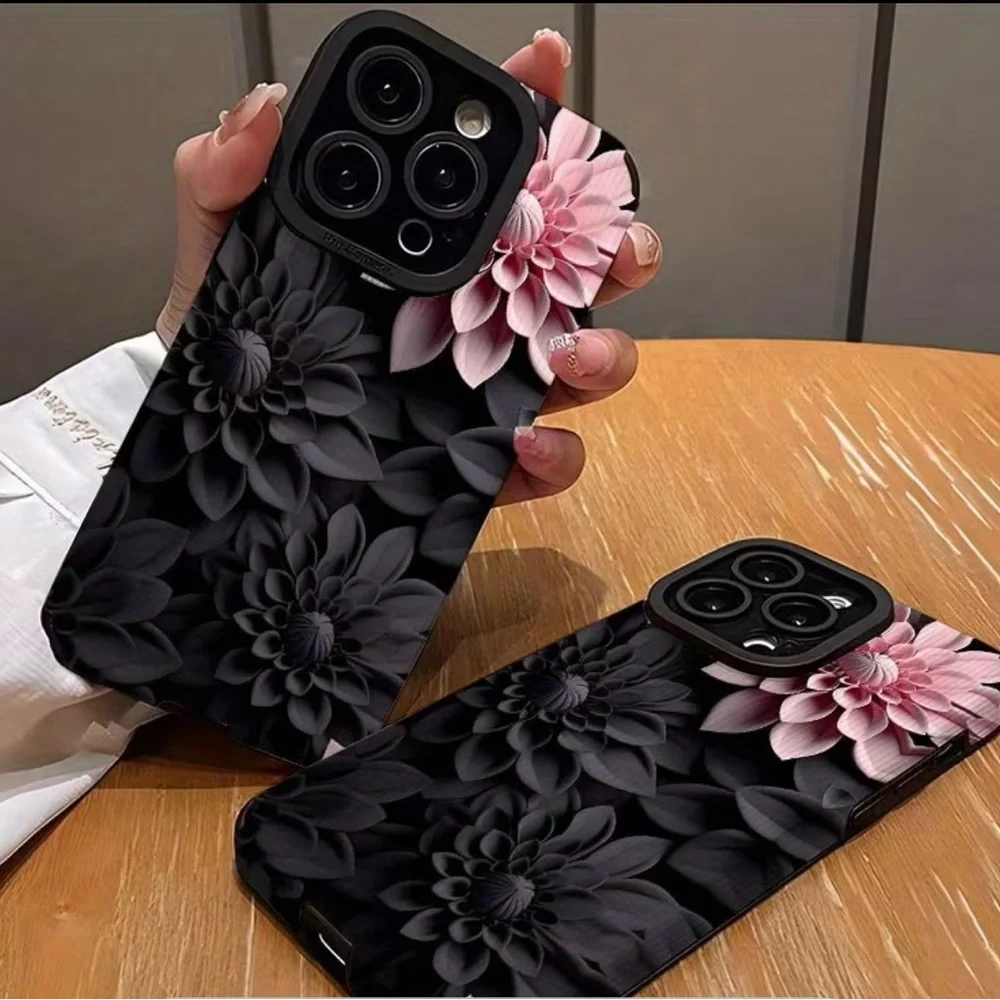 iPhone 16 Promax 3D Floral Black and Pink Phone Case